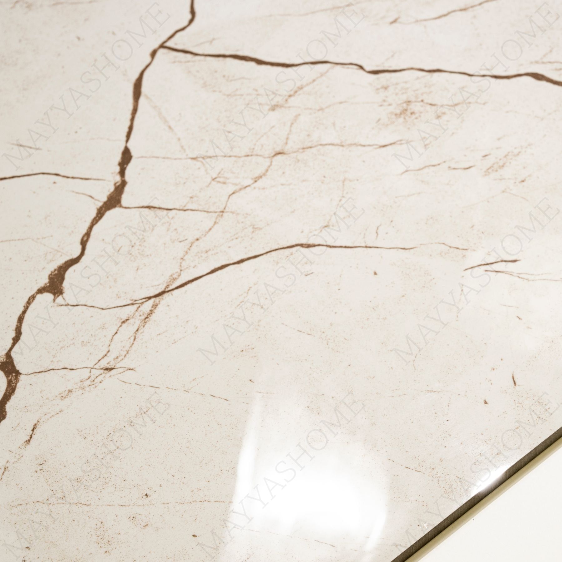 Ivory Marble glossy porcelain tile 60x120cm with 9mm thickness features warm ivory base, subtle beige veining and polished finish.
