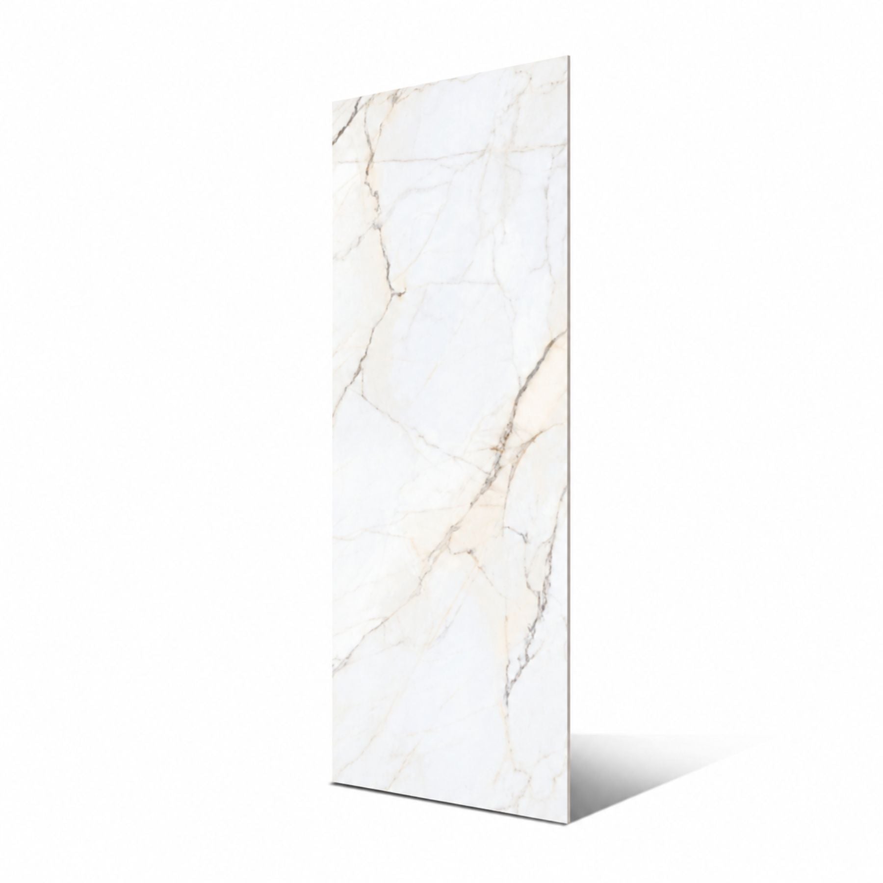 Lincoln Oro polished porcelain tile in 120x280cm with 6mm thickness. Extra-large floor and wall tile for premium residential and commercial interiors.