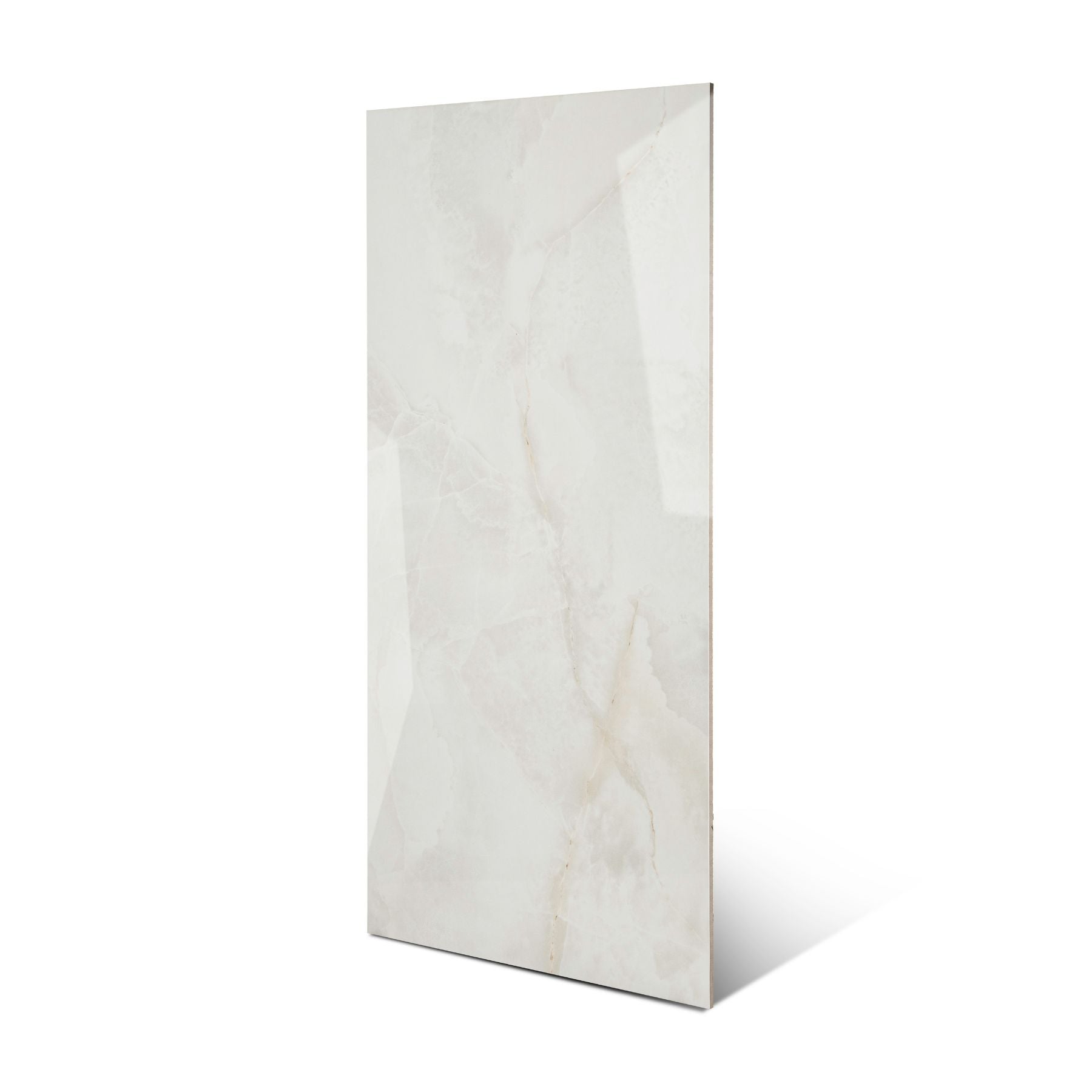 Louis Onyx Beige glossy onyx effect porcelain tile 60x120cm with 9mm thickness features warm beige tones, layered depth and polished finish.