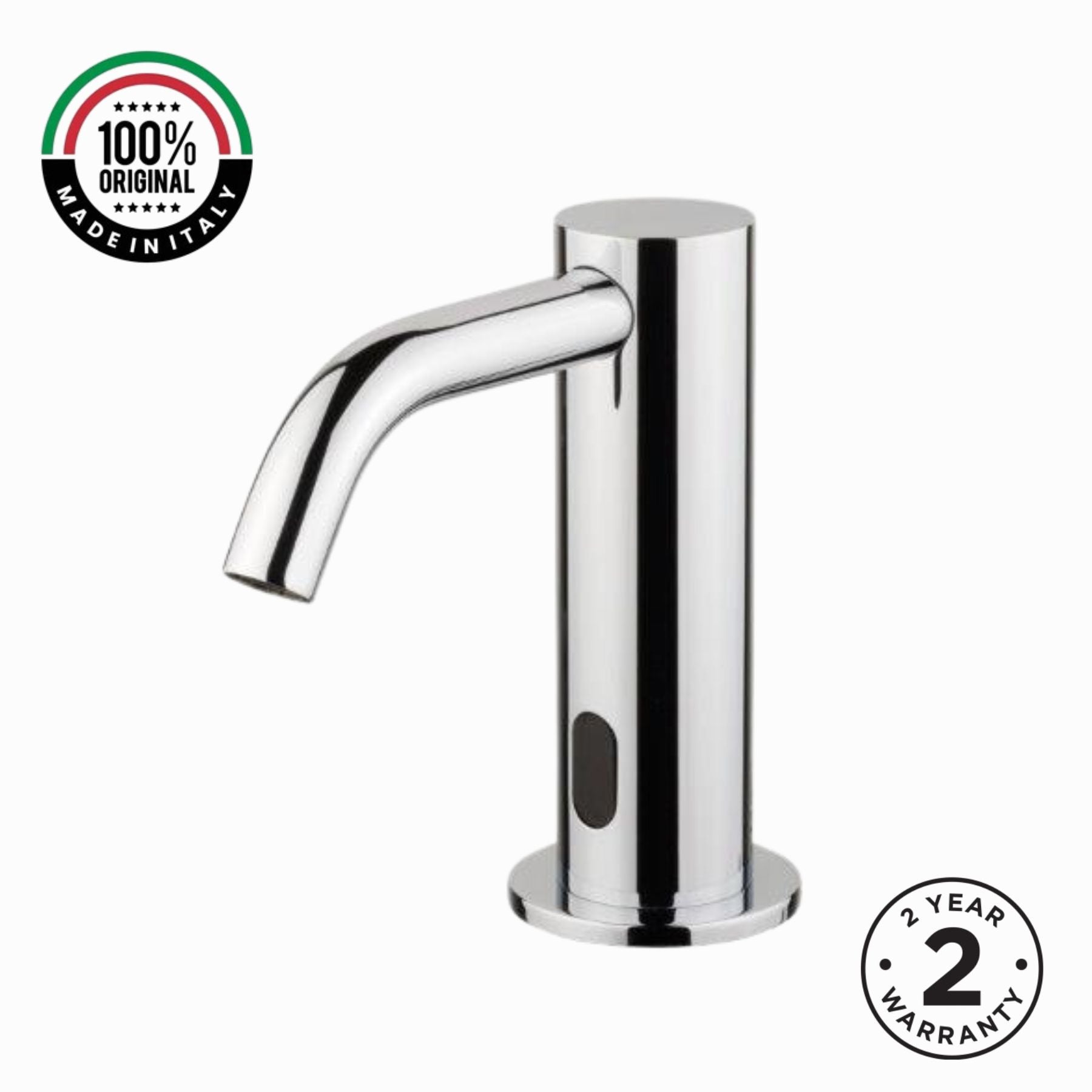 MCM 703501 electronic single-water sink tap made in Italy. Battery-powered operation, premium Italian craftsmanship, water-saving flow limiter, designer finishes, and 2-year warranty.