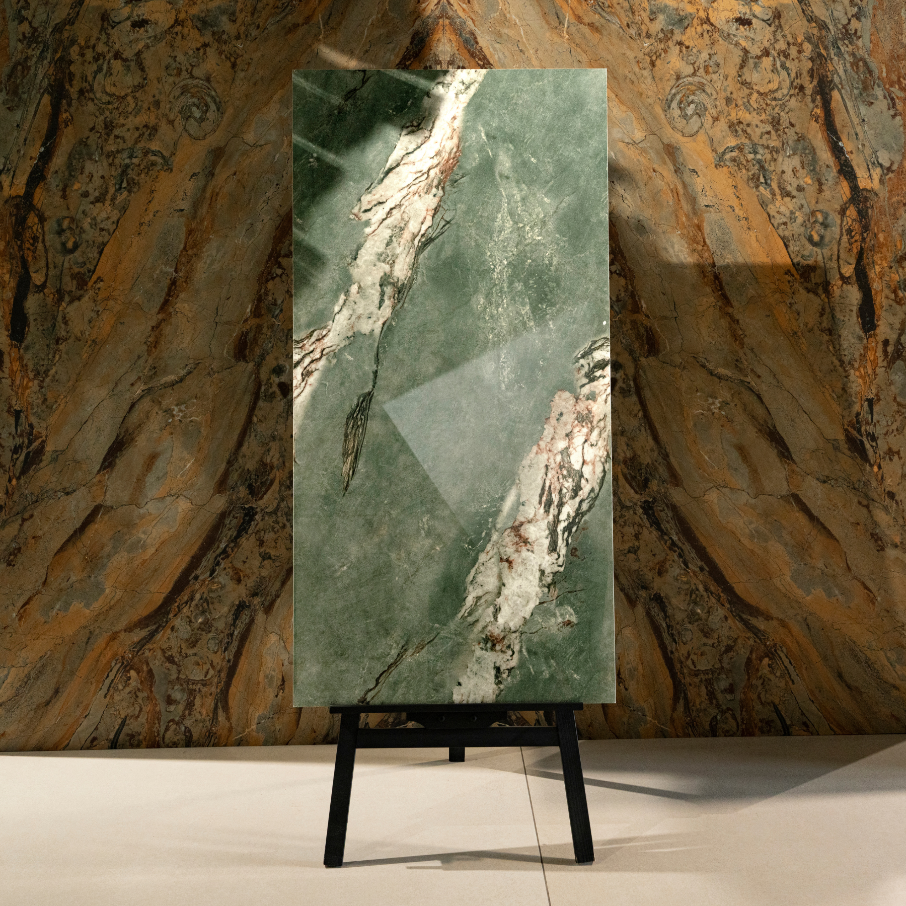 Malachite porcelain tile 60x120cm 9mm thickness, green marble look design, durable porcelain, ideal for luxury floors and feature walls.