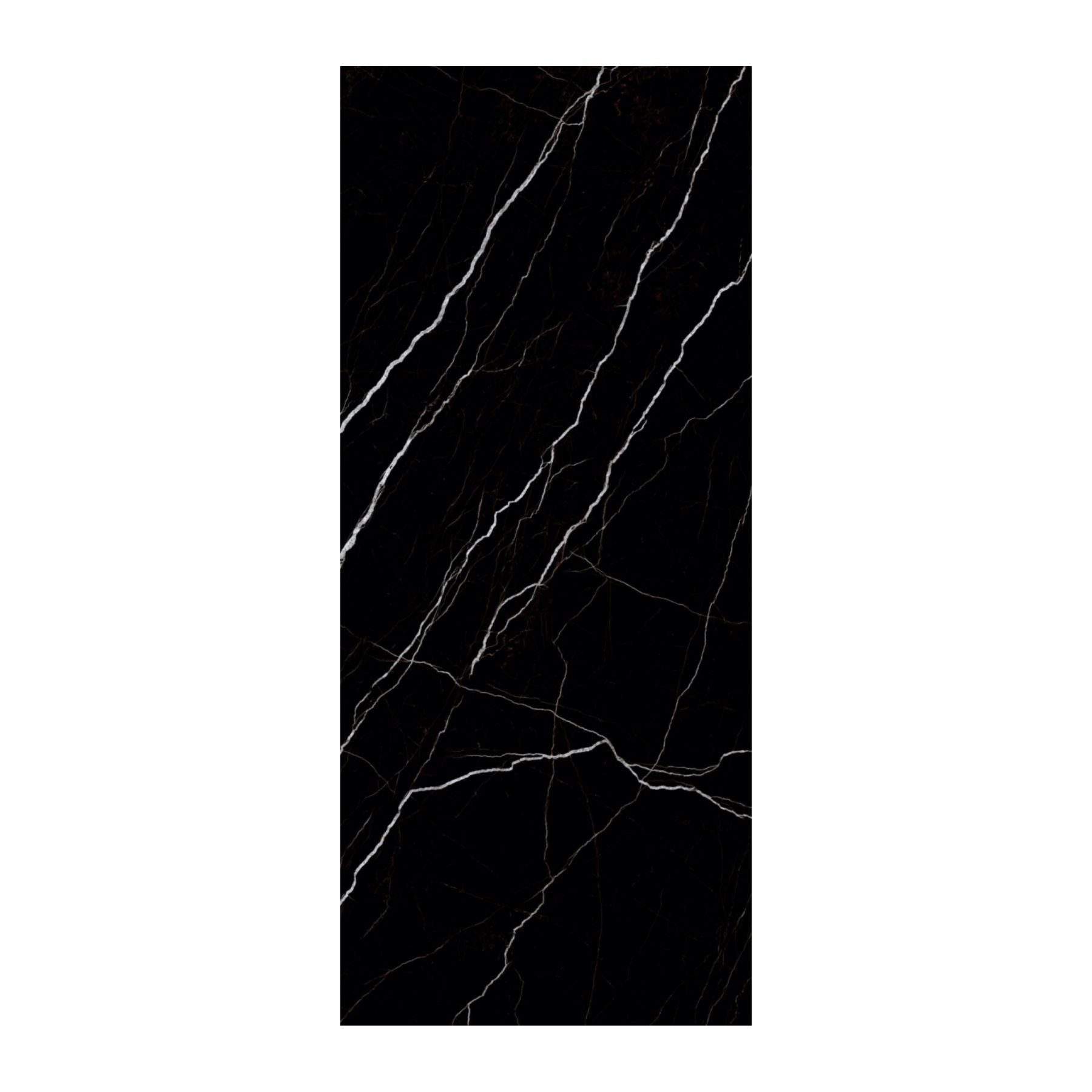 Marquina Black Royal Polish Colorbody porcelain slab 120x280cm, 9mm thick, with a bold black marble look for dramatic floors, walls and contemporary interiors.