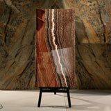 Mexican Onyx glossy onyx effect porcelain tile 60x120cm with 9mm thickness features warm amber tones and polished luxury finish.