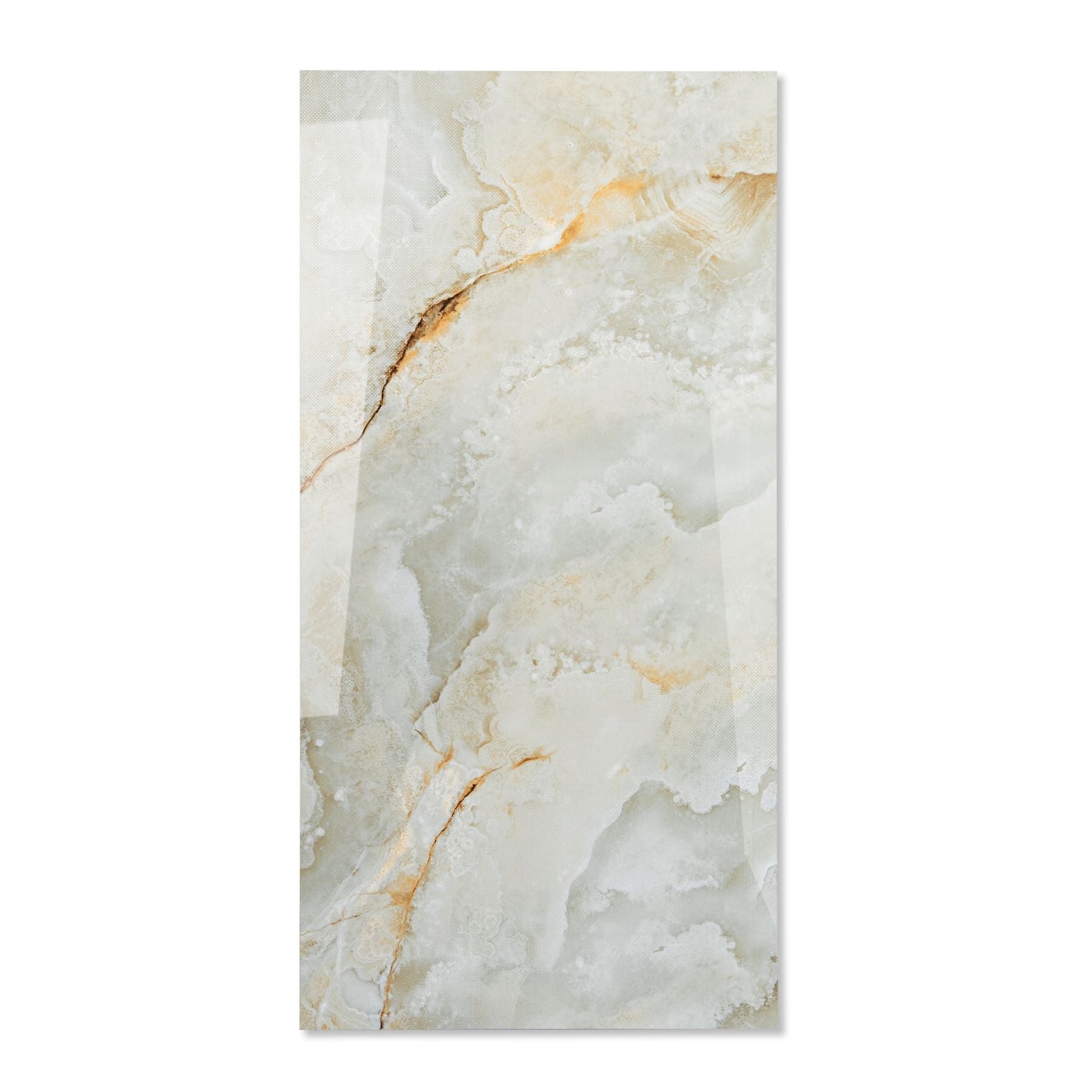 Misty Moss glossy stone look porcelain tile 60x120cm with 9mm thickness features soft earthy tones, polished surface, and durable performance for interiors.