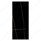 Nero Saint Laurent 120x278cm high glossy porcelain tile. Black marble look with golden veining, 09mm slab, sleek luxury finish for premium interiors.