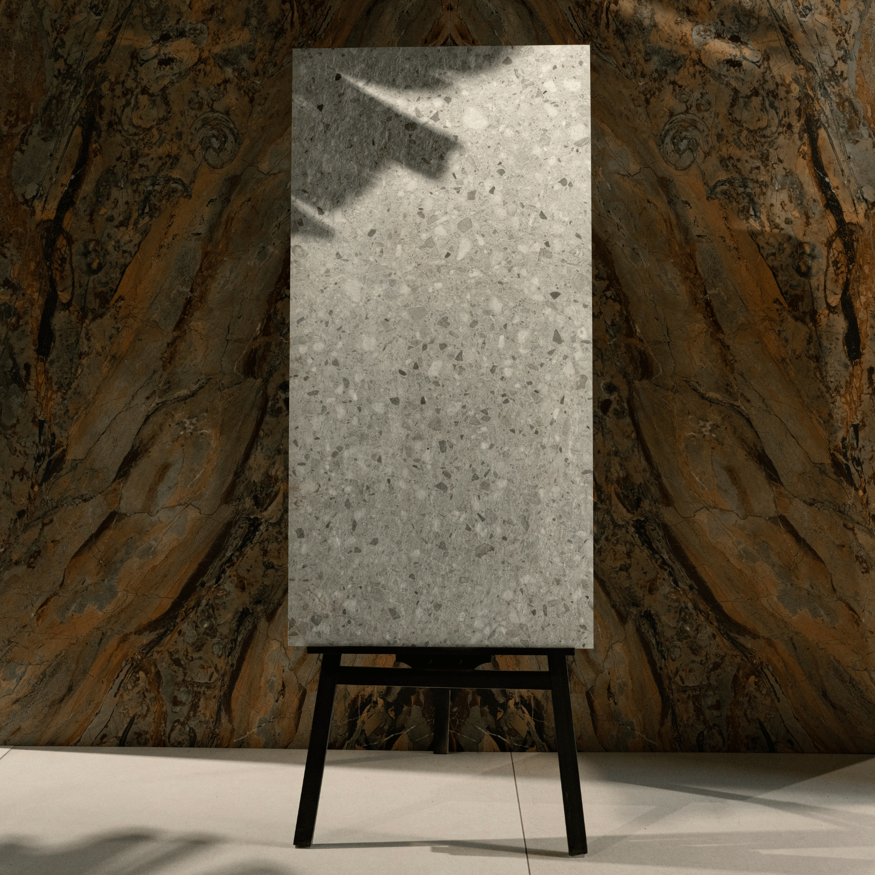 Noor Grey porcelain tile 60x120cm 20mm thickness, grey stone look design, durable porcelain tile for indoor and outdoor floors.