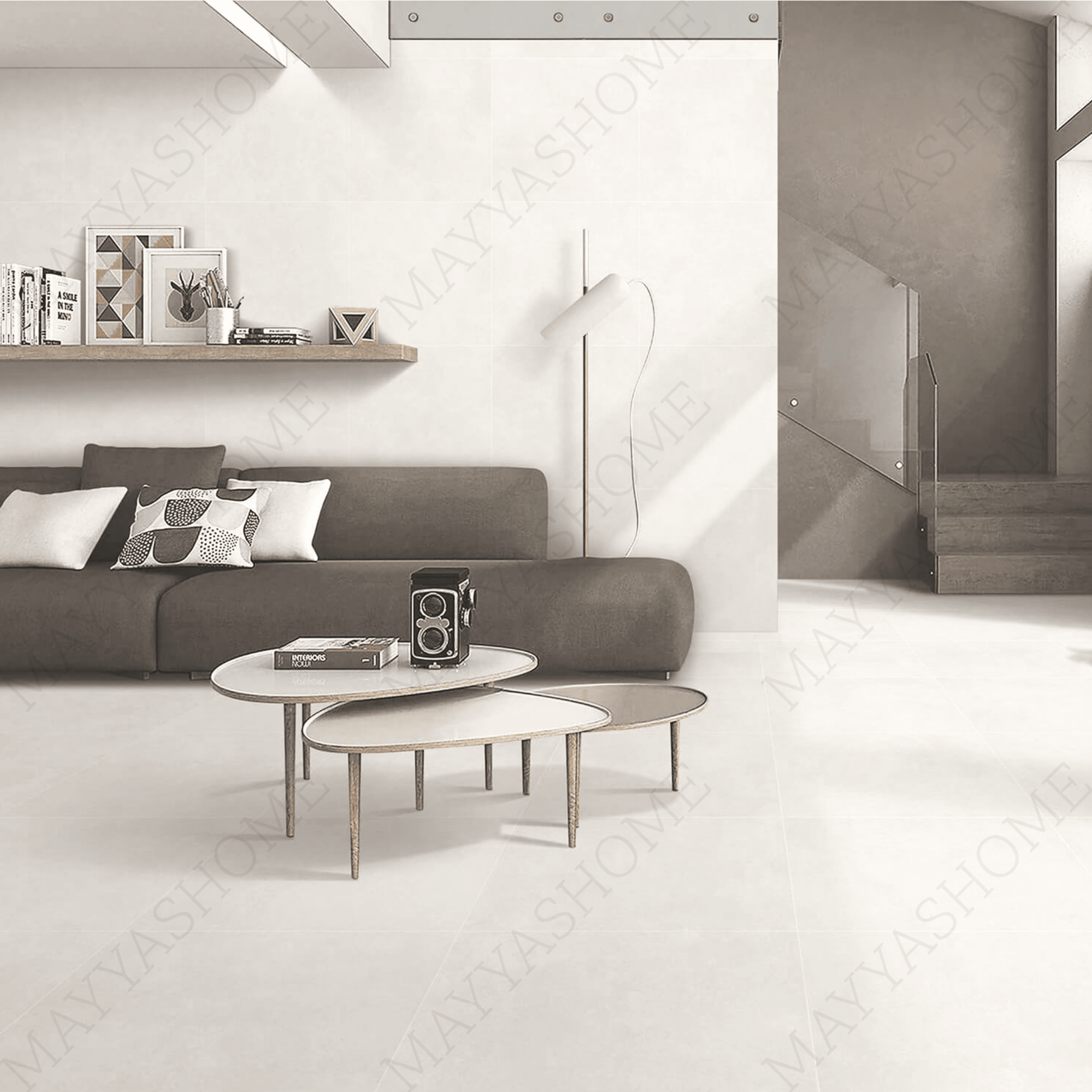 Norway Cemento Bianco 120x240cm carving matt porcelain tile. White cement look, durable 09mm format, stylish matt finish for walls and floors.