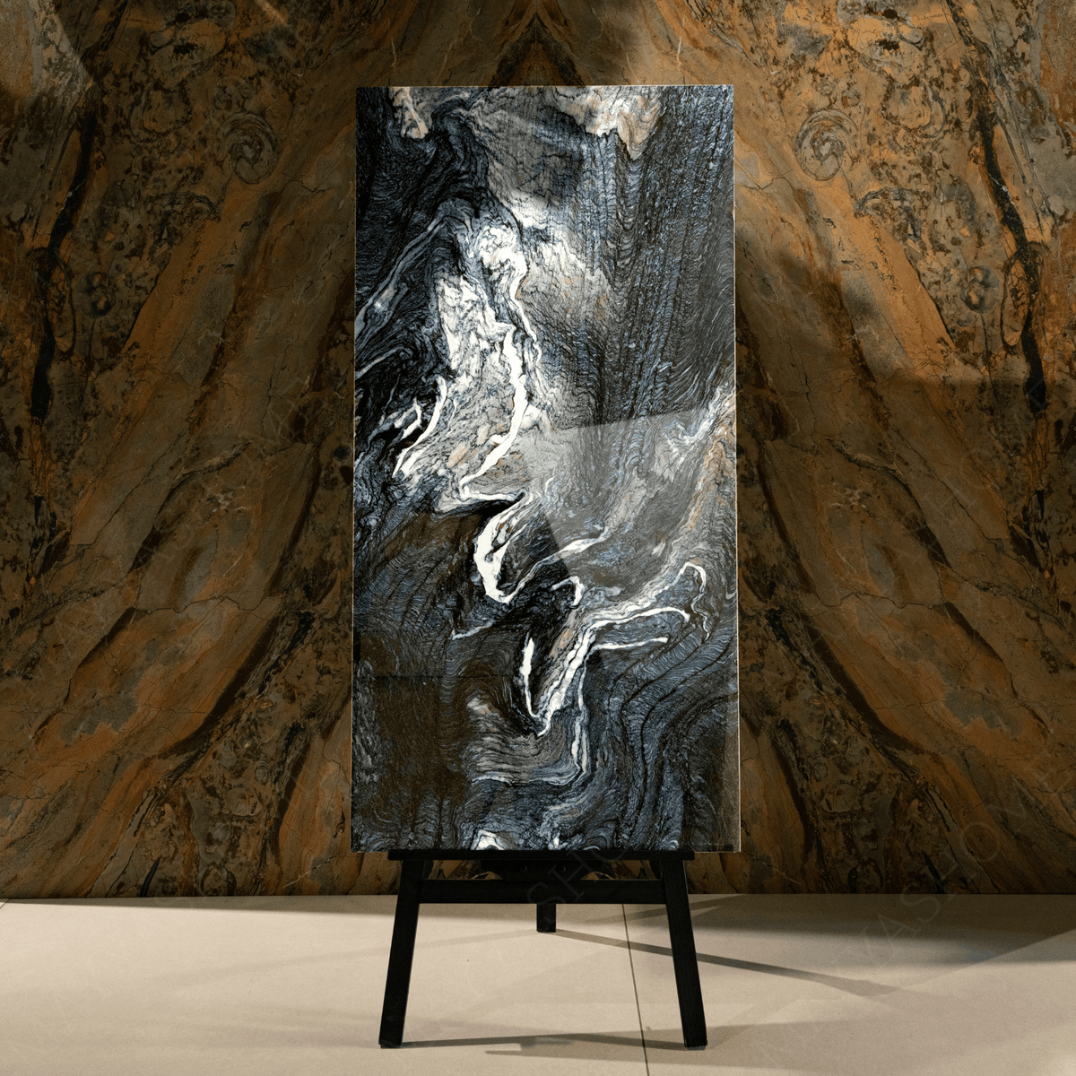 Olympos Azul porcelain tile 60x120cm 9mm thickness, blue marble look design, durable porcelain tile for luxury floors and walls.