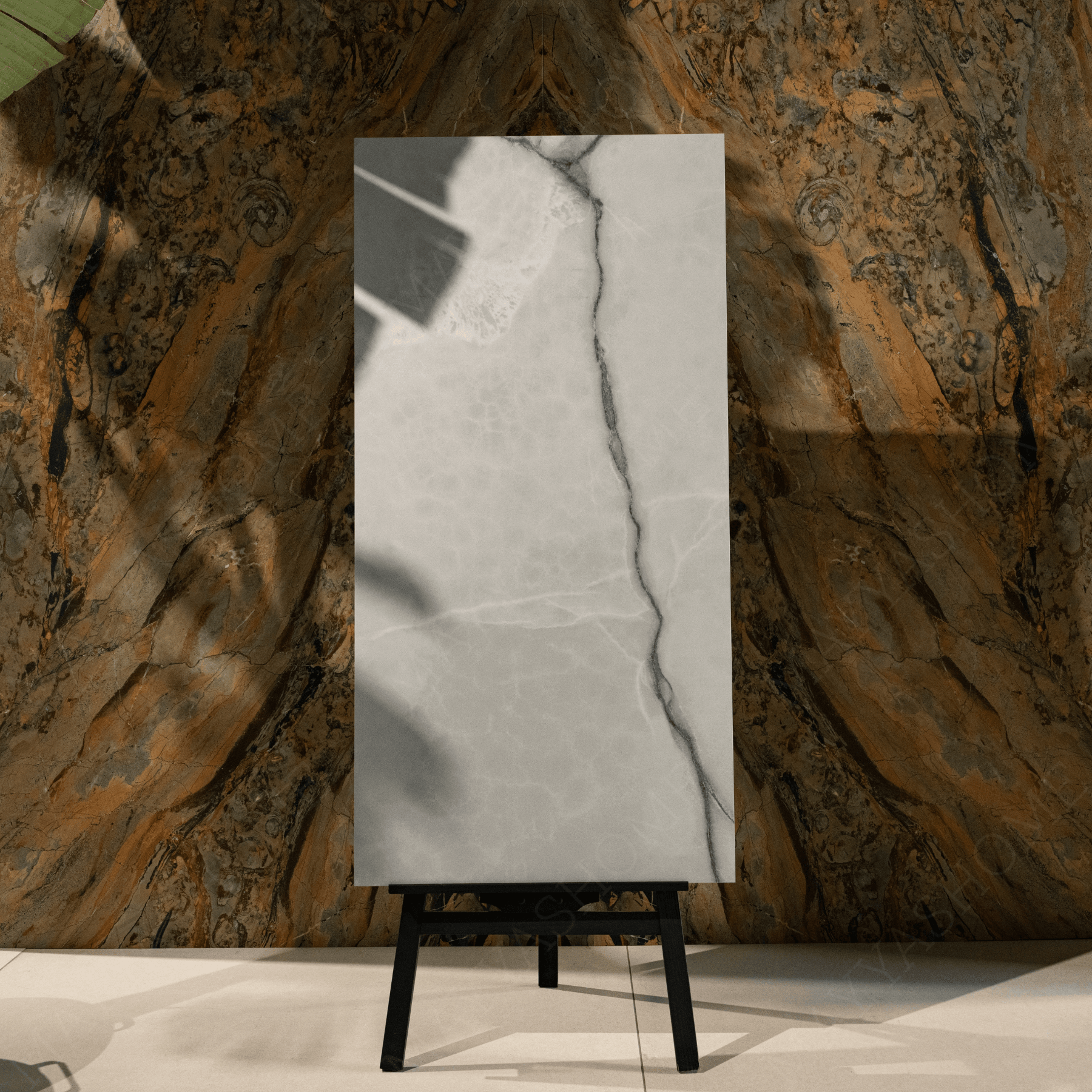 Onyx Steel porcelain tile 60x120cm with 9mm thickness features a bold onyx marble look, durable porcelain body for floors and walls.
