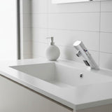 Premium battery-powered electronic basin mixer tap with above-counter installation, flexible hose connection and water-saving flow limiter technology.