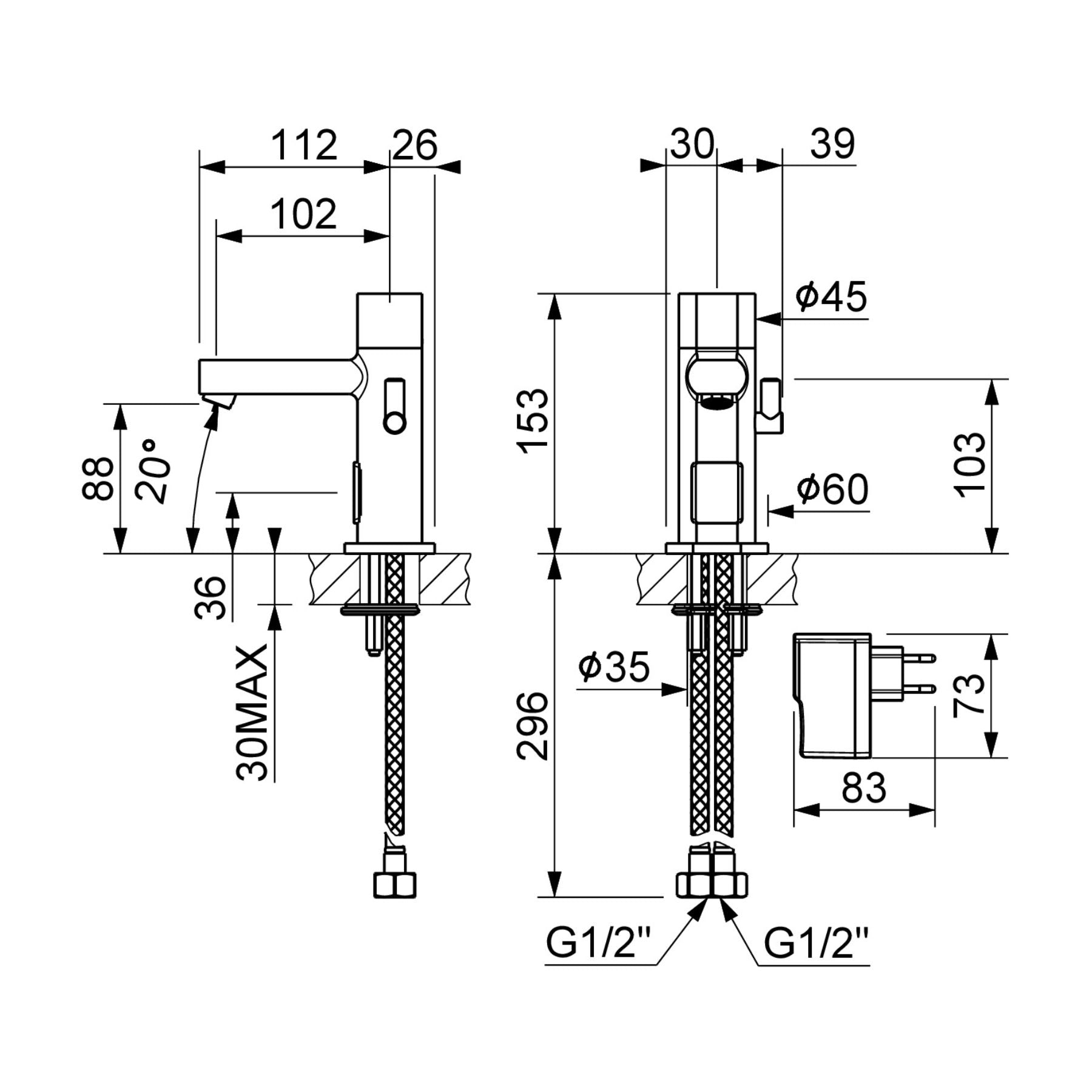 Premium mains-powered electronic sink mixer tap with above-counter installation and water-saving flow limiter technology.