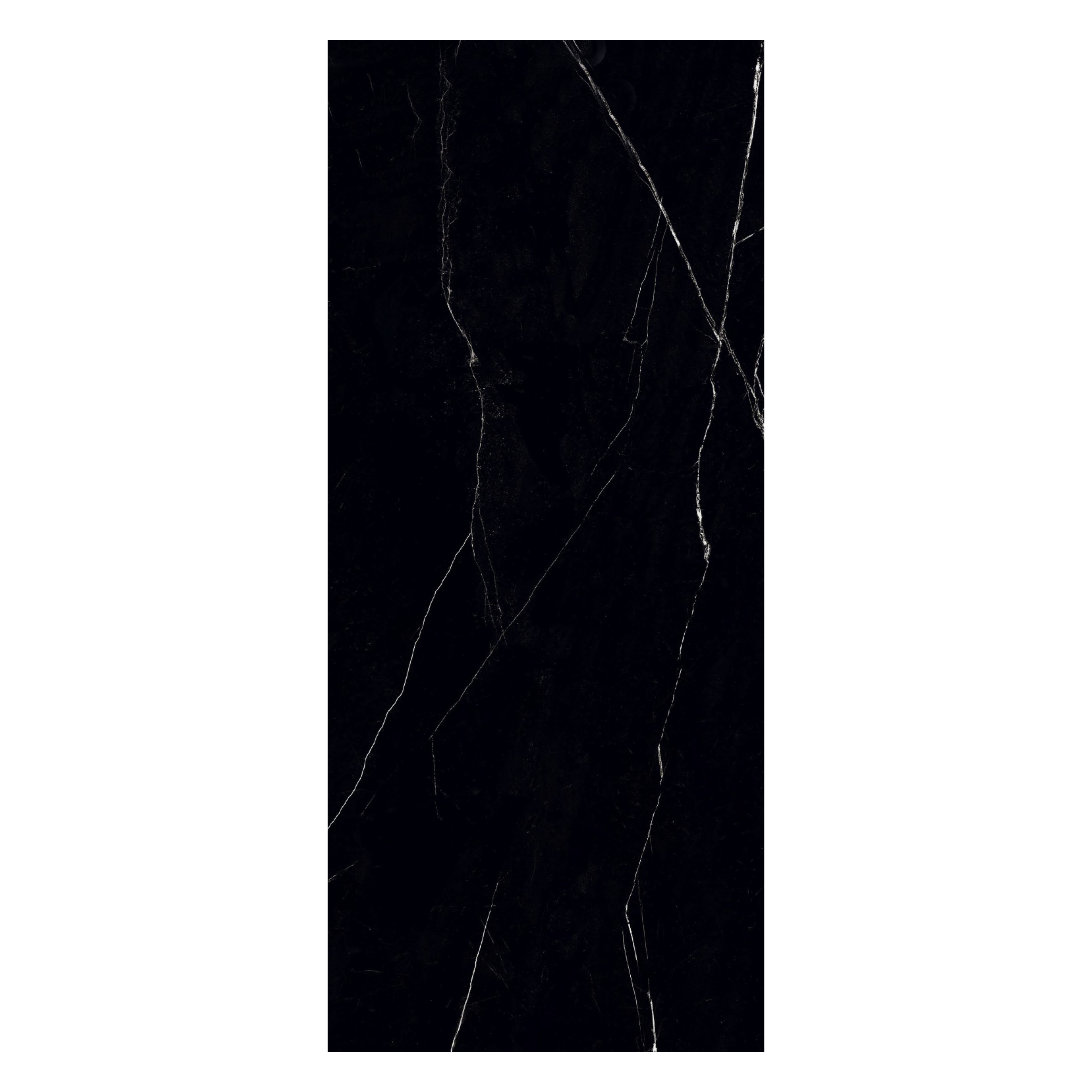 ROYAL MARQUINA 120x278cm black marble look tile with rich veins and a refined matt finish. A premium large format tile for luxurious interiors.
