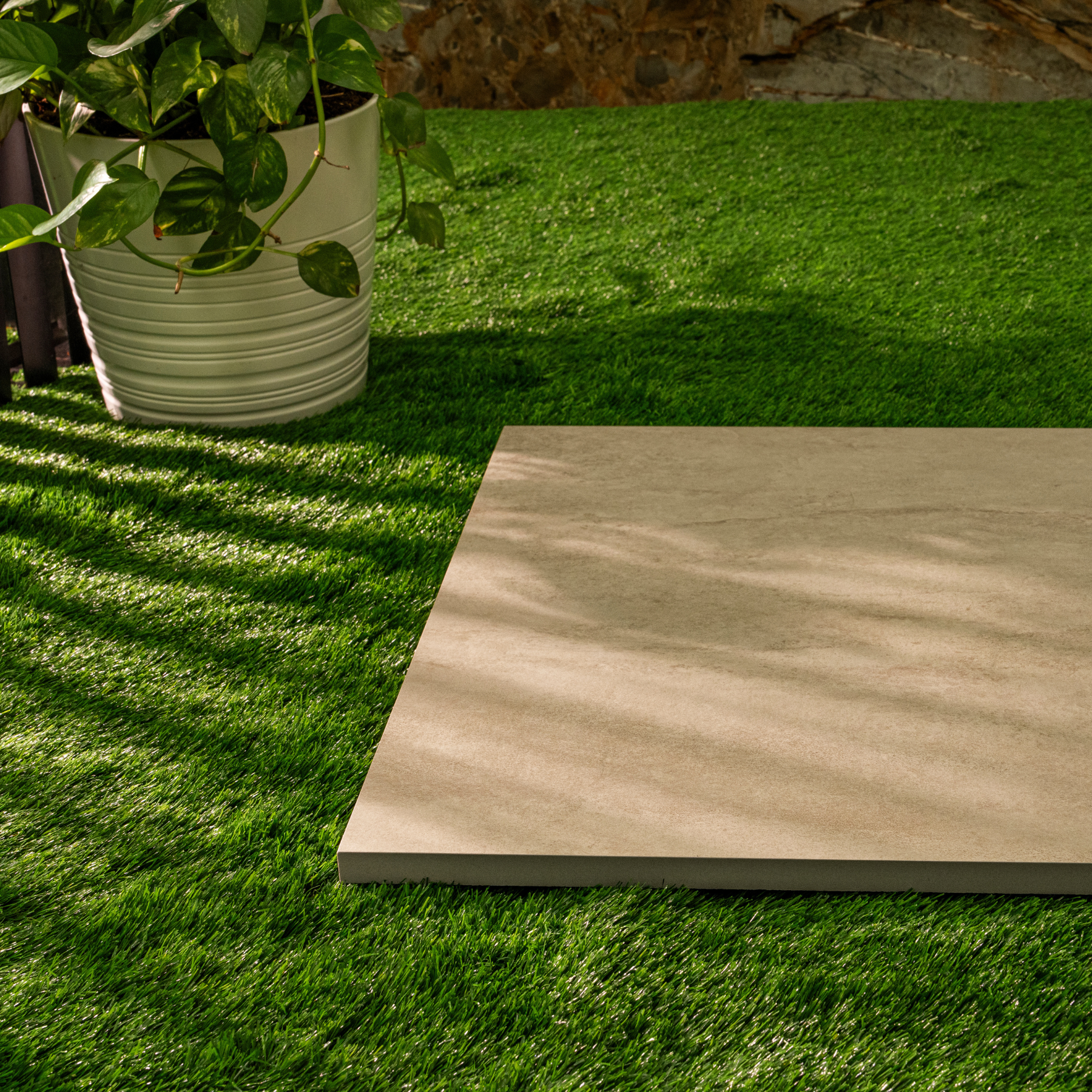Rasa Beige porcelain tile 60x120cm 2mm thickness, beige stone look design, durable porcelain tile for modern floors and walls.