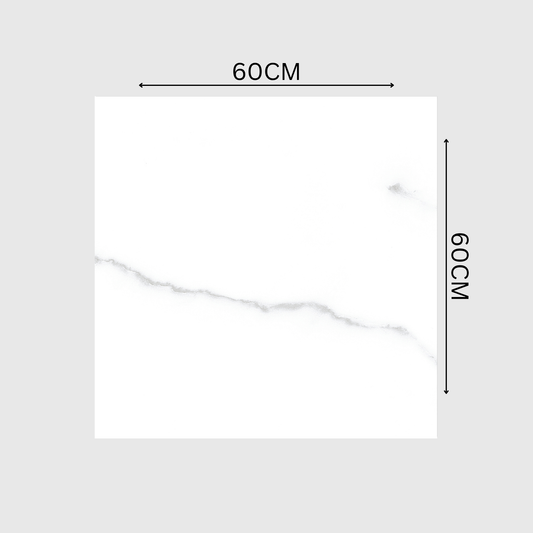 STATUARIO 60x60cm Glossy Porcelain Tile – 09MM Classic White Marble Look 1800