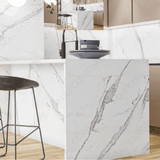 Satori Statuario matt porcelain tile 120x278cm. Marble-inspired design, 09mm thick, durable and elegant for modern walls and floors.
