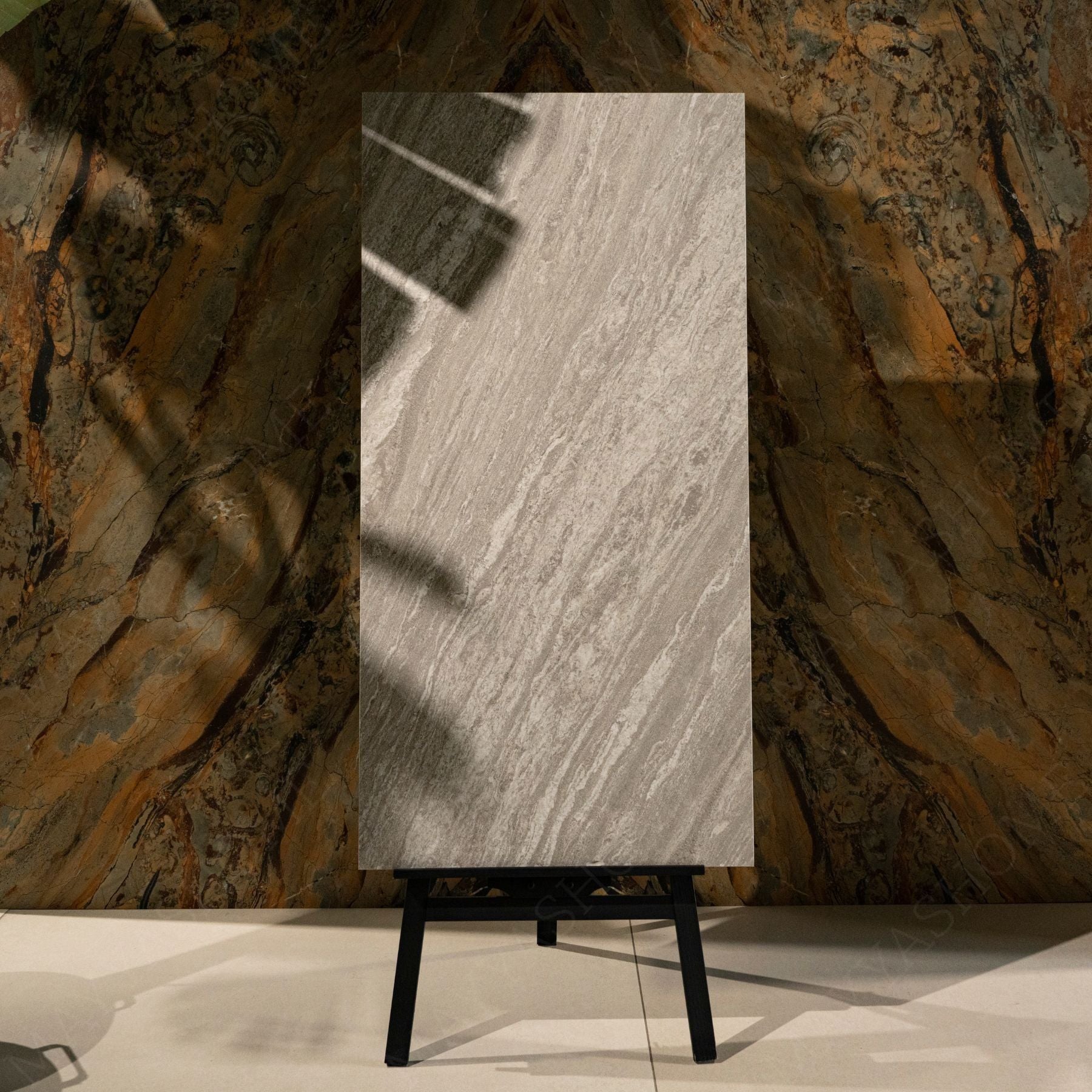 Siena Smoke matt stone effect porcelain tile 60x120cm with 9mm thickness features soft smoky grey tones and a refined natural matt finish.