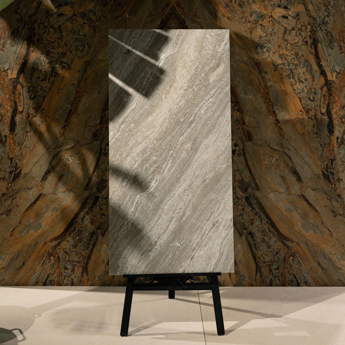 Siena Verde matt stone effect porcelain tile 60x120cm with 9mm thickness features soft green tones and a calm natural matt finish.
