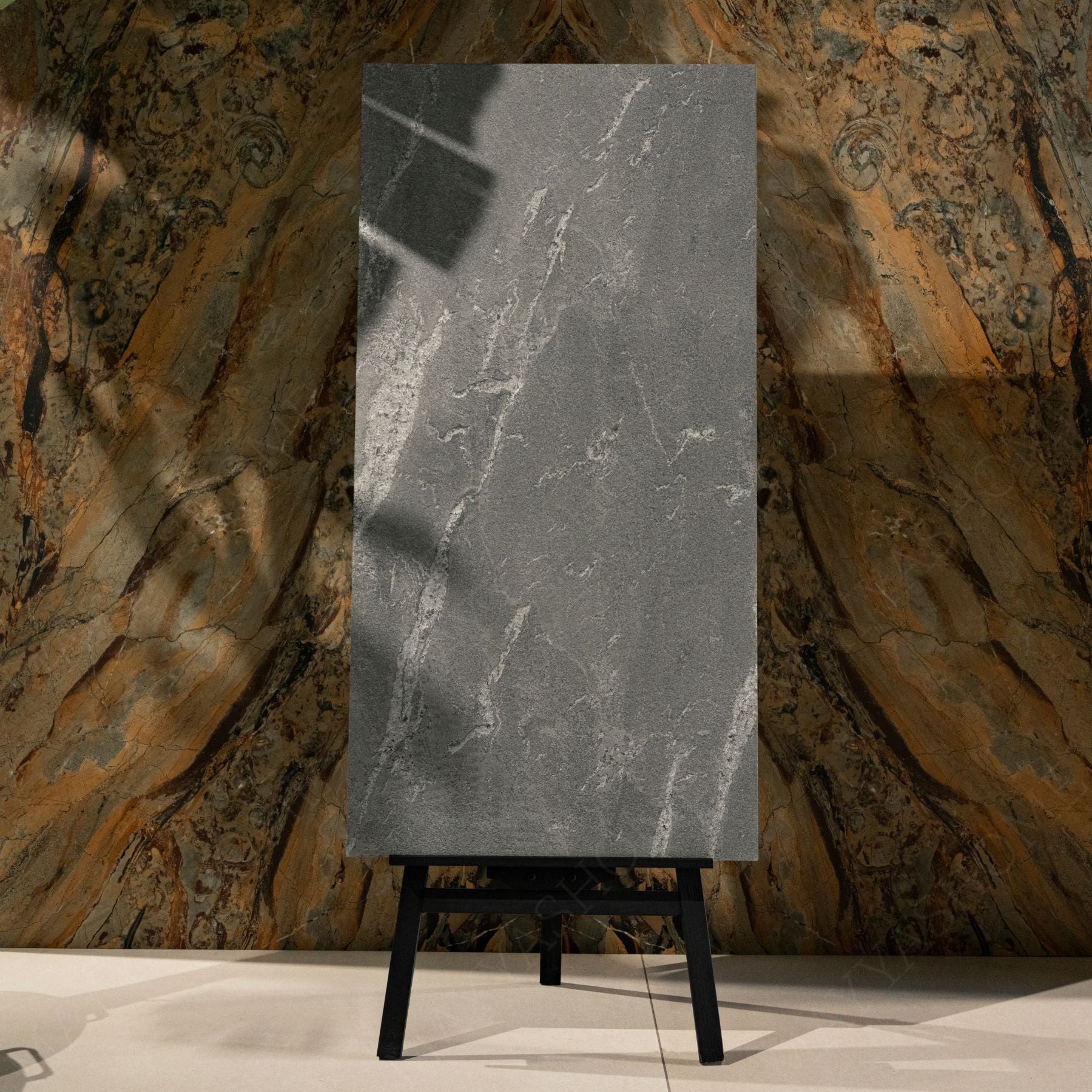 Slate Grey porcelain tile 60x120cm features a bold stone look with premium porcelain durability, ideal for modern floor and wall applications.