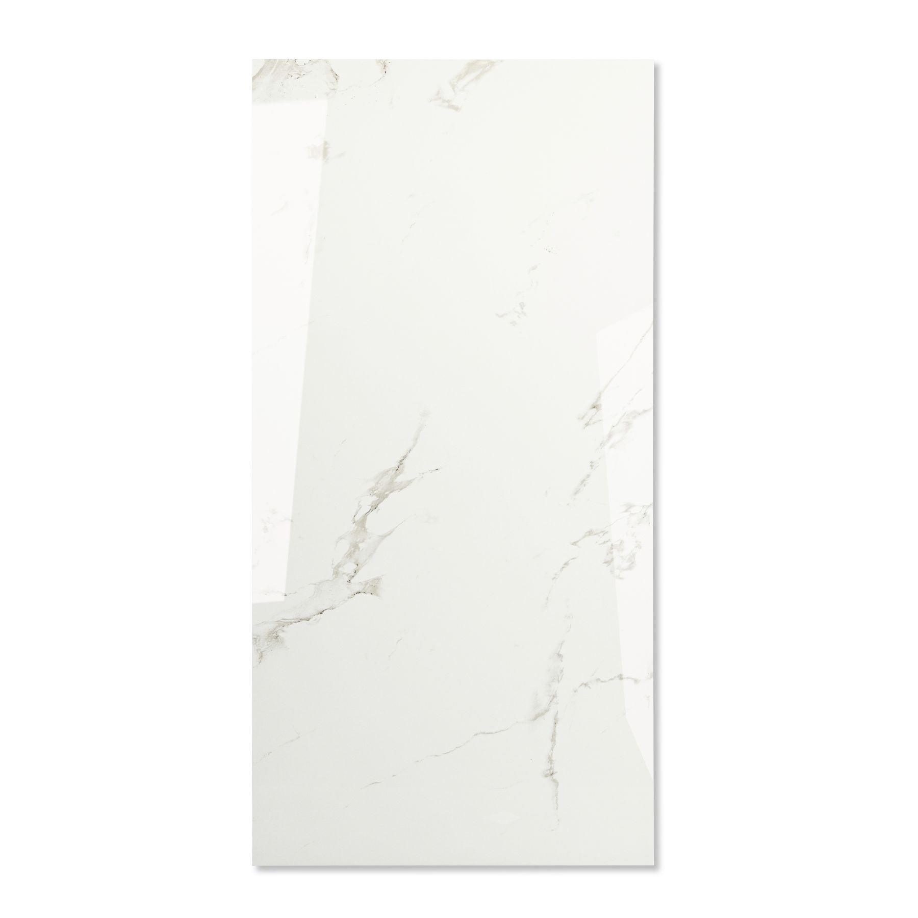 Smoke White glossy marble effect porcelain tile 60x120cm with 9mm thickness delivers a clean white look with subtle grey movement.