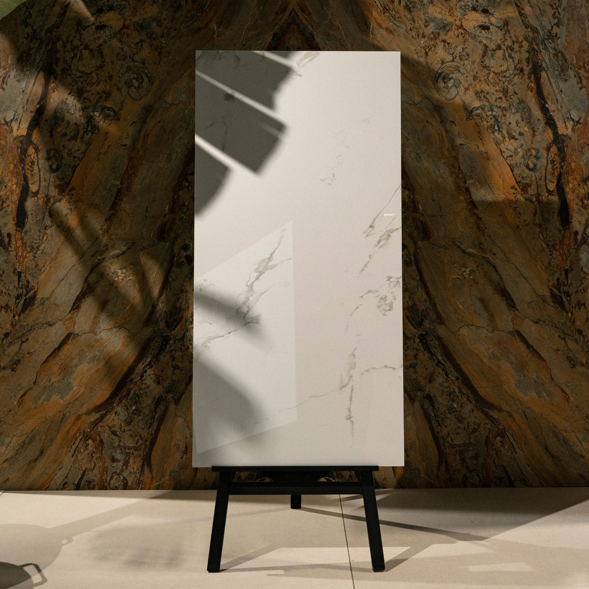 Smoke White glossy marble effect porcelain tile 60x120cm with 9mm thickness delivers a clean white look with subtle grey movement.