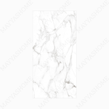 Statuario Marble 120x240cm glossy tile with bold grey veining on white. Perfect for walls and floors, adding timeless elegance to modern interiors.