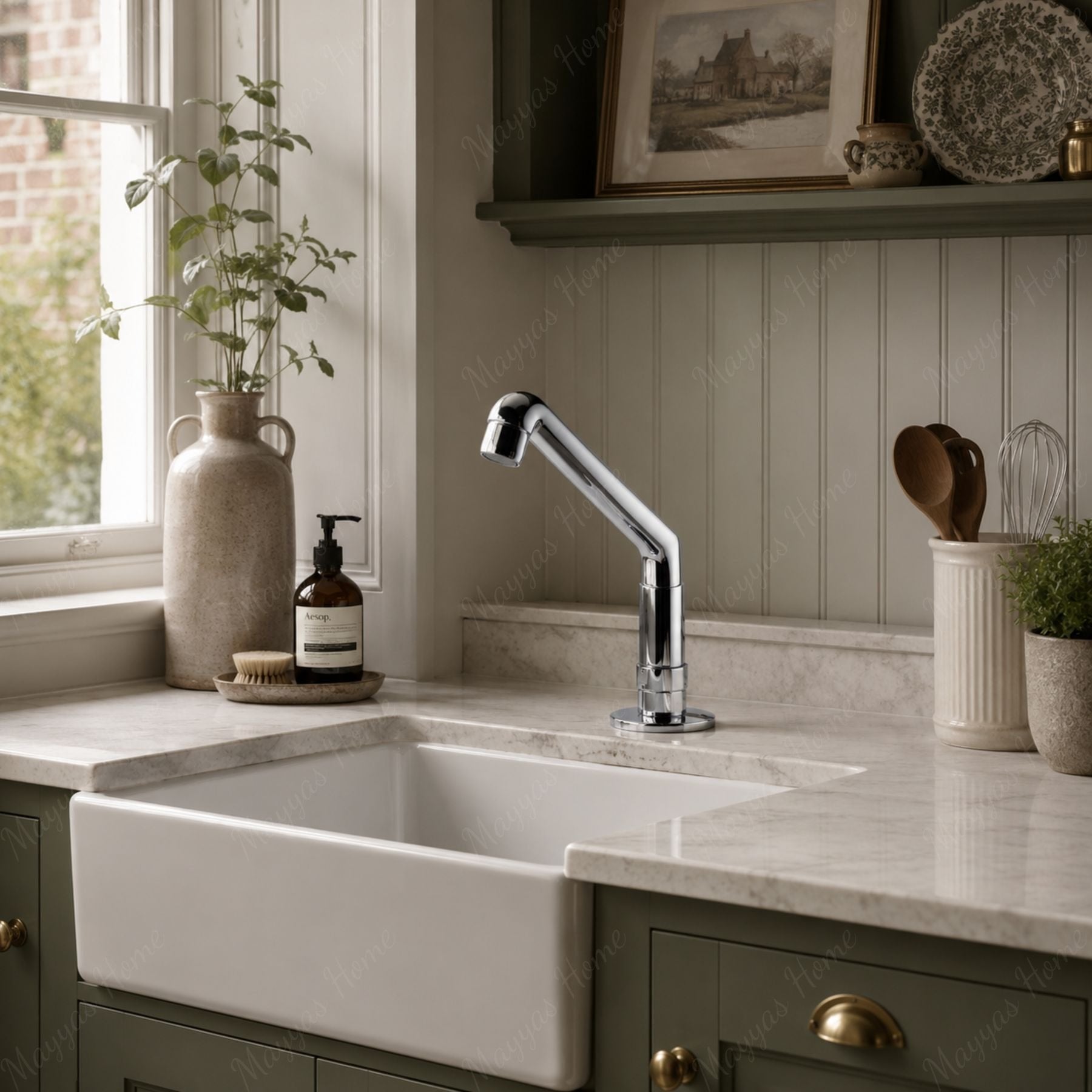 Swivel sink spout for above-counter installation with G1/2 male connection and flow limiter options. Ideal for kitchens, hospitals and commercial spaces in UAE.