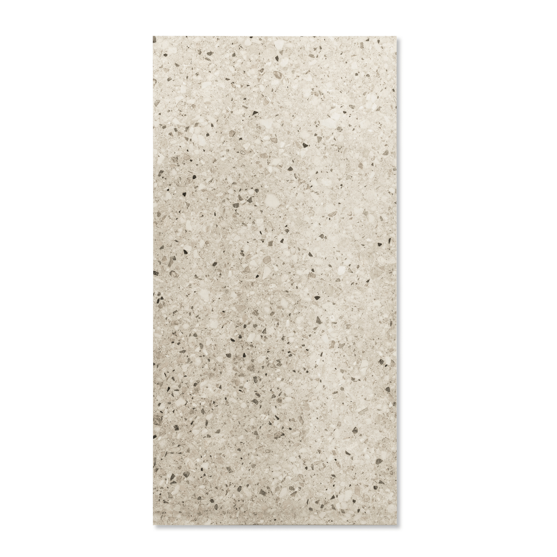 Terrazo Crema porcelain tile 60x120cm 20mm thickness, terrazzo look design, durable porcelain tile for indoor and outdoor floors.
