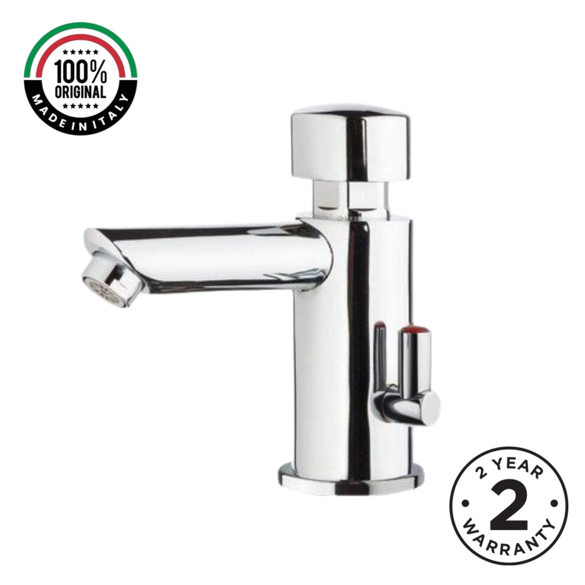 Timed sink mixer tap with 8–12 second push-button operation and anti-vandal protection. Ideal for UAE commercial and public washrooms.