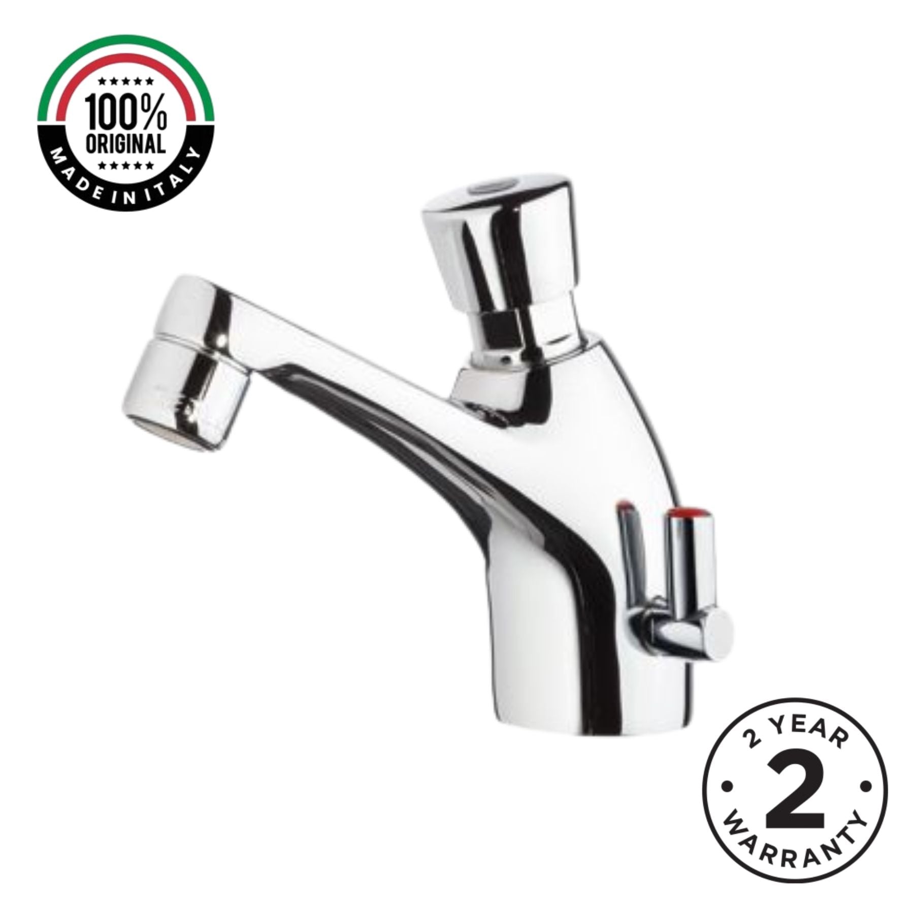 Timed sink mixer tap with push-button control, anti-vandal protection and water-saving performance. Ideal for UAE commercial and public washrooms.