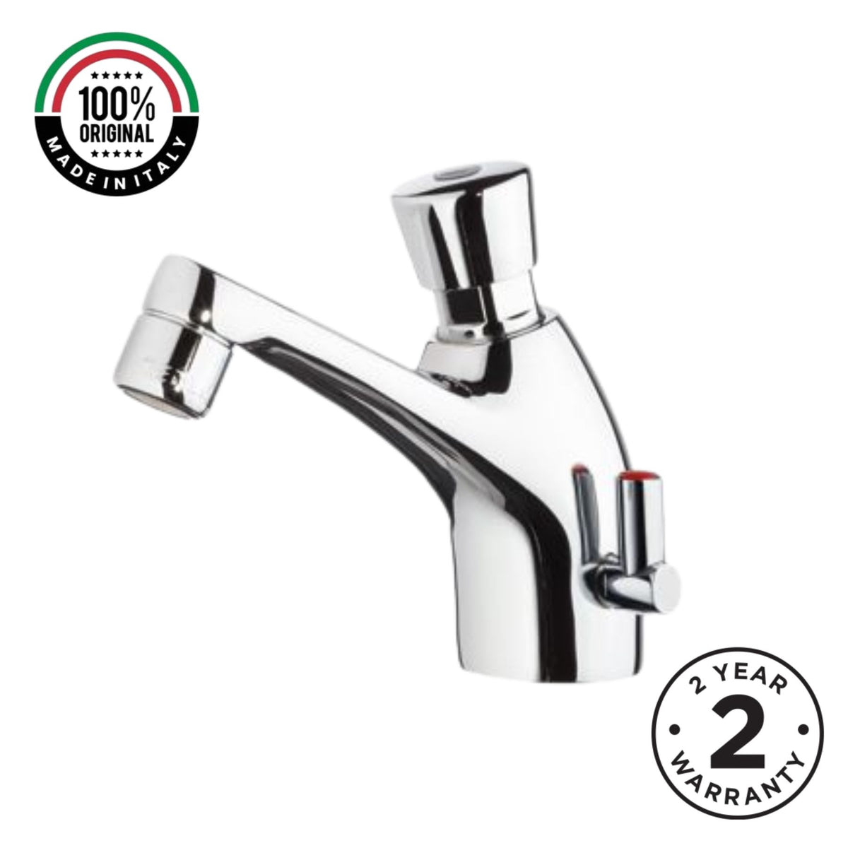Timed sink mixer tap with push-button control, anti-vandal protection and water-saving performance. Ideal for UAE commercial and public washrooms.