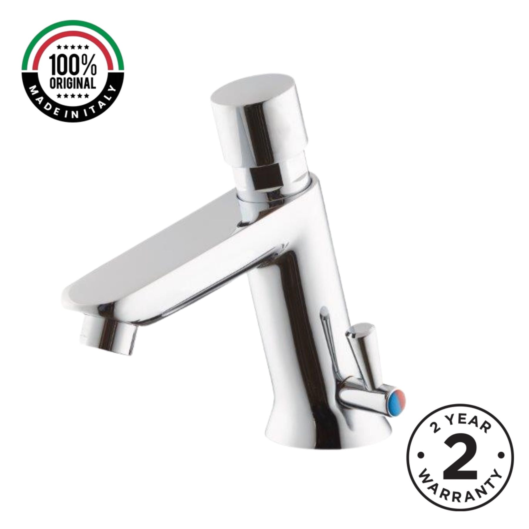 Timed washbasin mixer tap with push-button control, anti-vandal protection and water-saving performance. Ideal for UAE commercial and public washrooms.