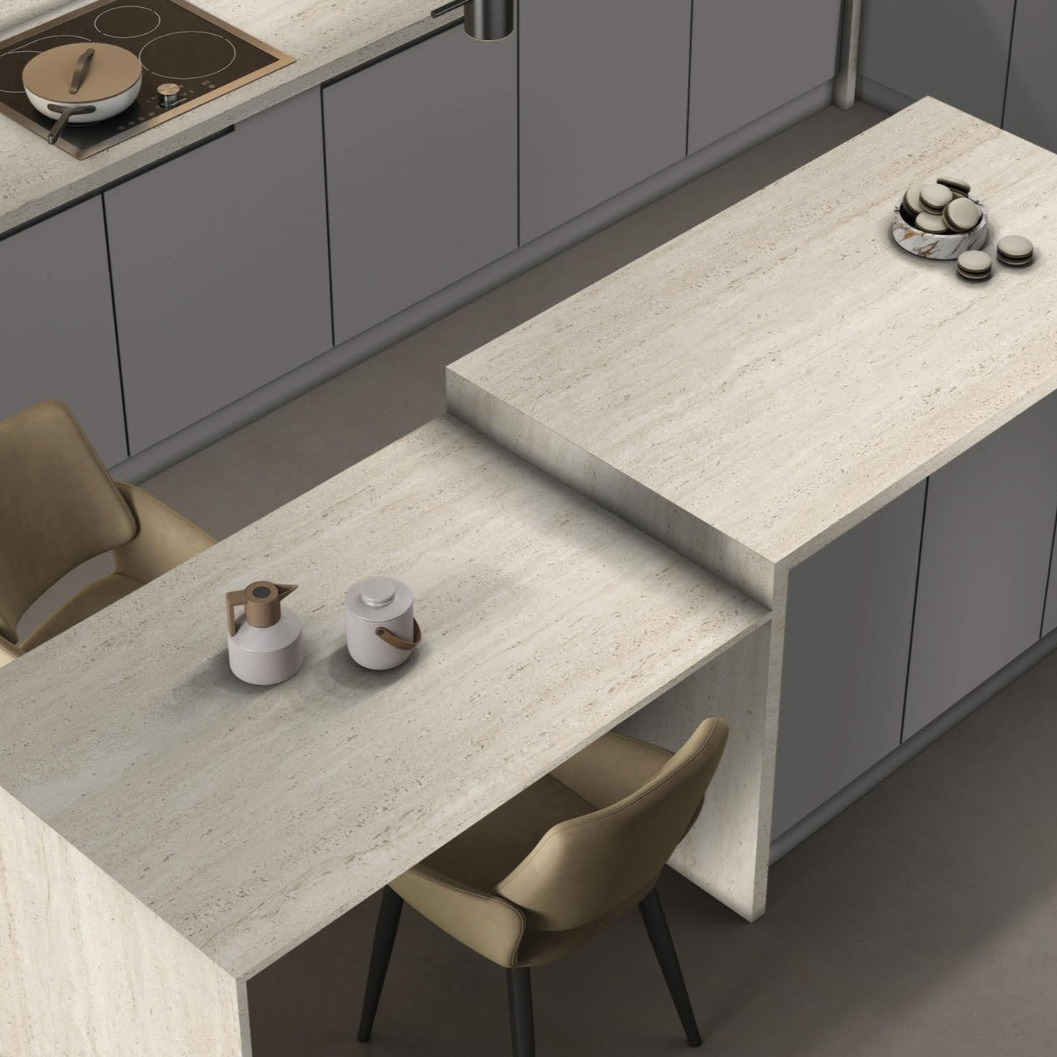 Travertine Nooi white body porcelain tile with elegant travertine design
