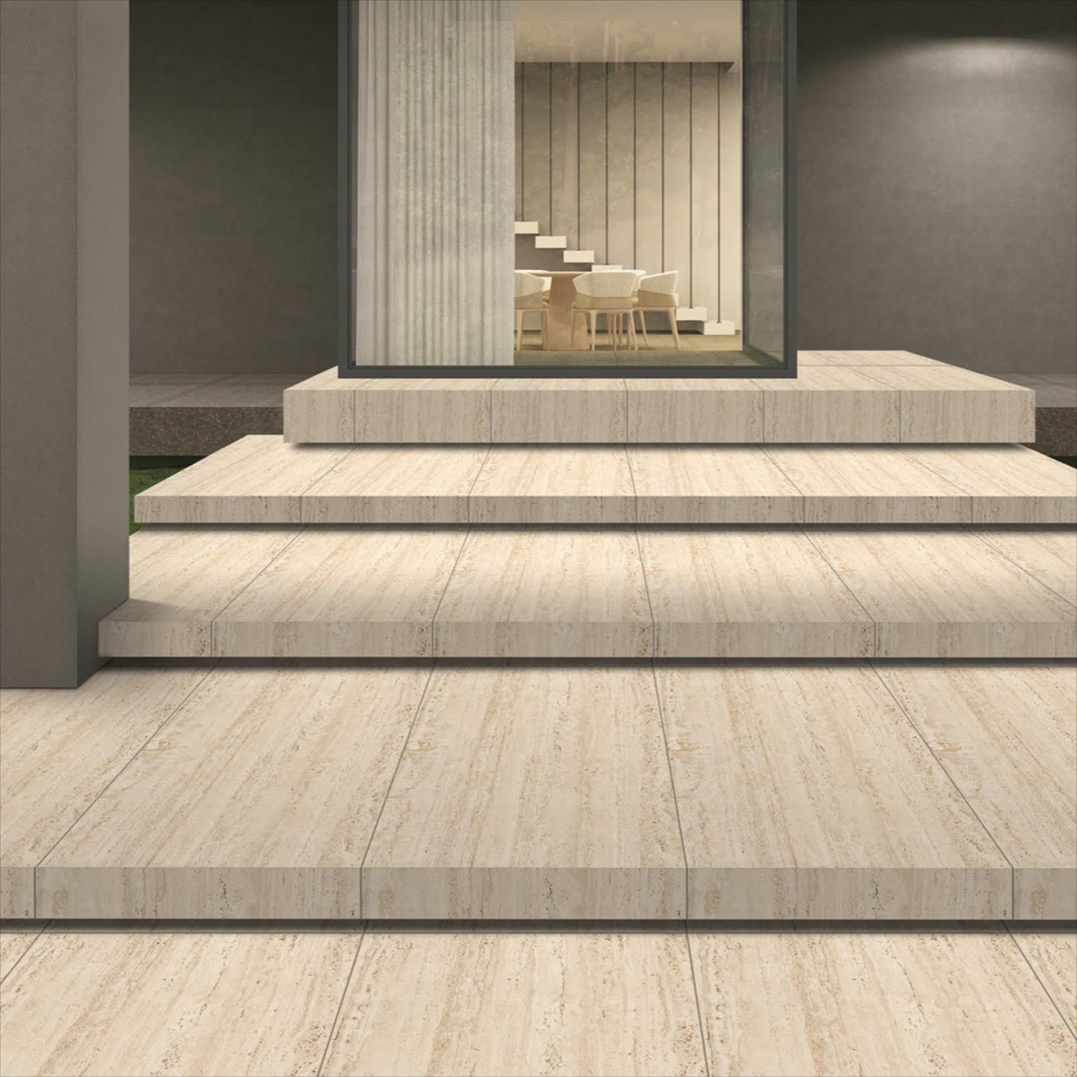 Travertino white body porcelain tile with elegant travertine design
