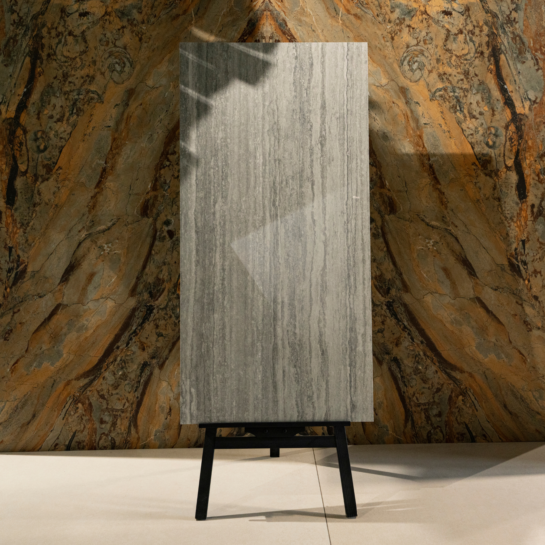 Travertino Grey porcelain tile 60x120cm 9mm thickness, grey travertine marble look, durable porcelain tile for modern floors and walls.