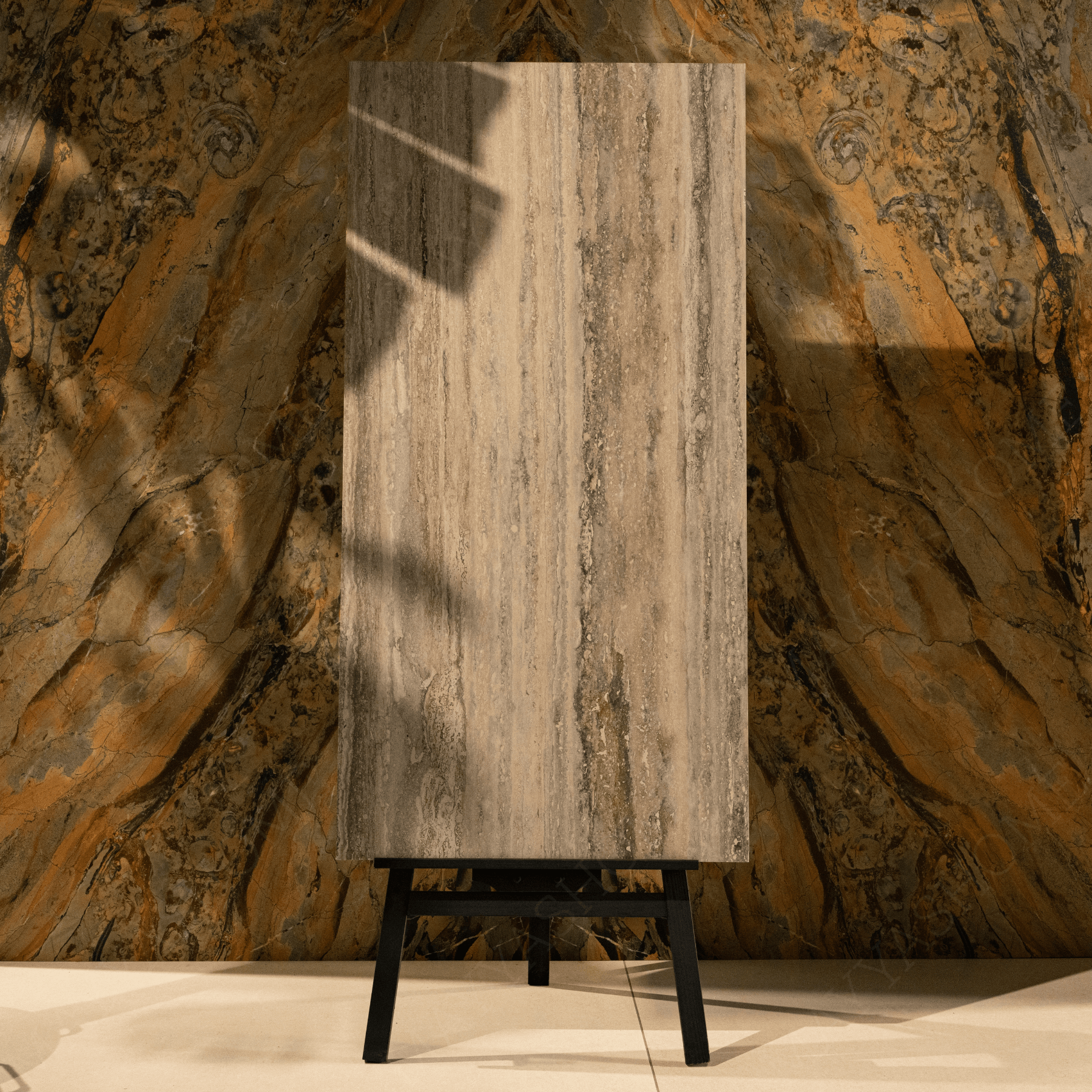 Travertino Natural porcelain tile 60x120cm with 9mm thickness, natural marble look, durable porcelain, ideal for floors and walls.