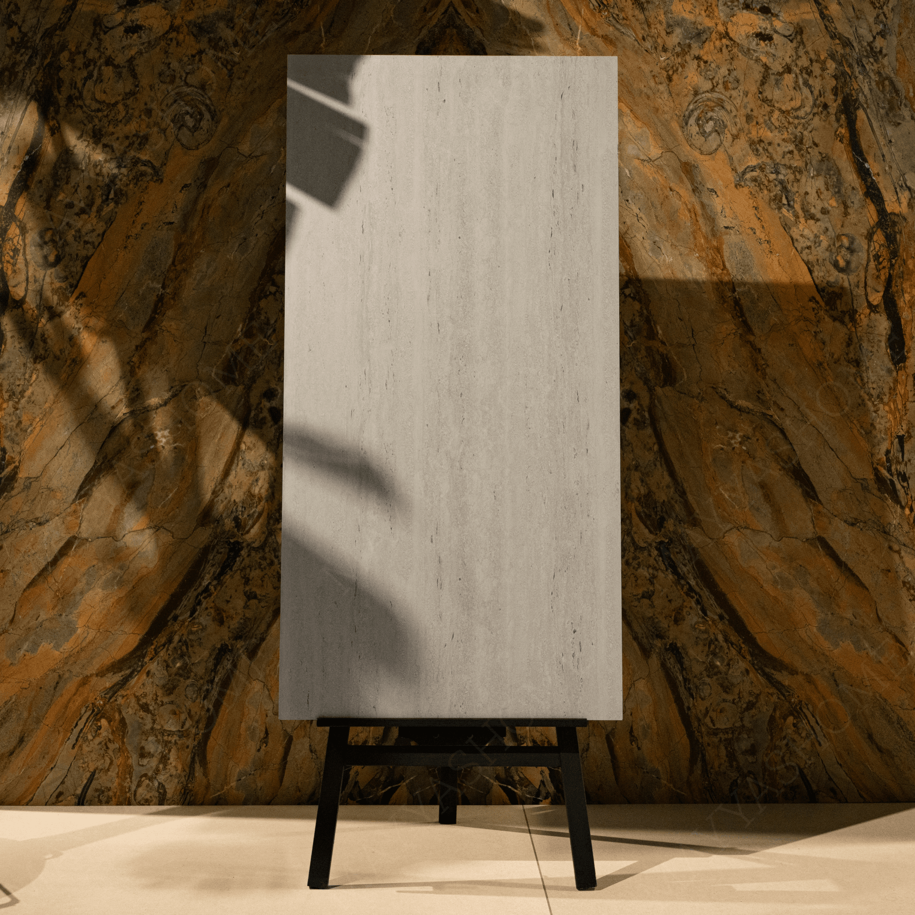 Travo Ash porcelain tile 60x120cm with 9mm thickness offers elegant ash-grey stone tones with durable porcelain quality for floors and walls.