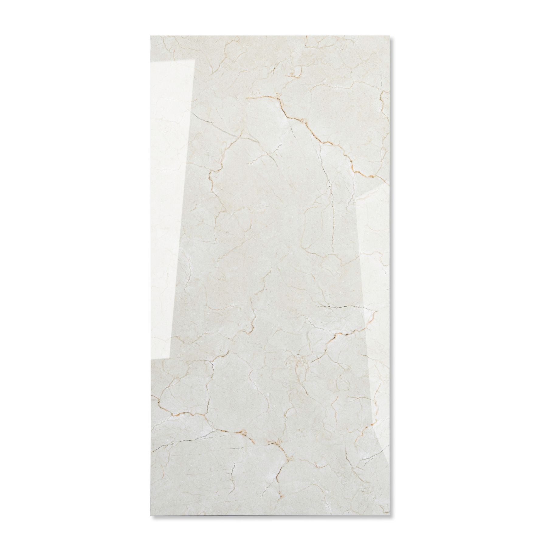 Vanilla Mist glossy marble effect porcelain tile 60x120cm with 9mm thickness features soft creamy tones and elegant shine.