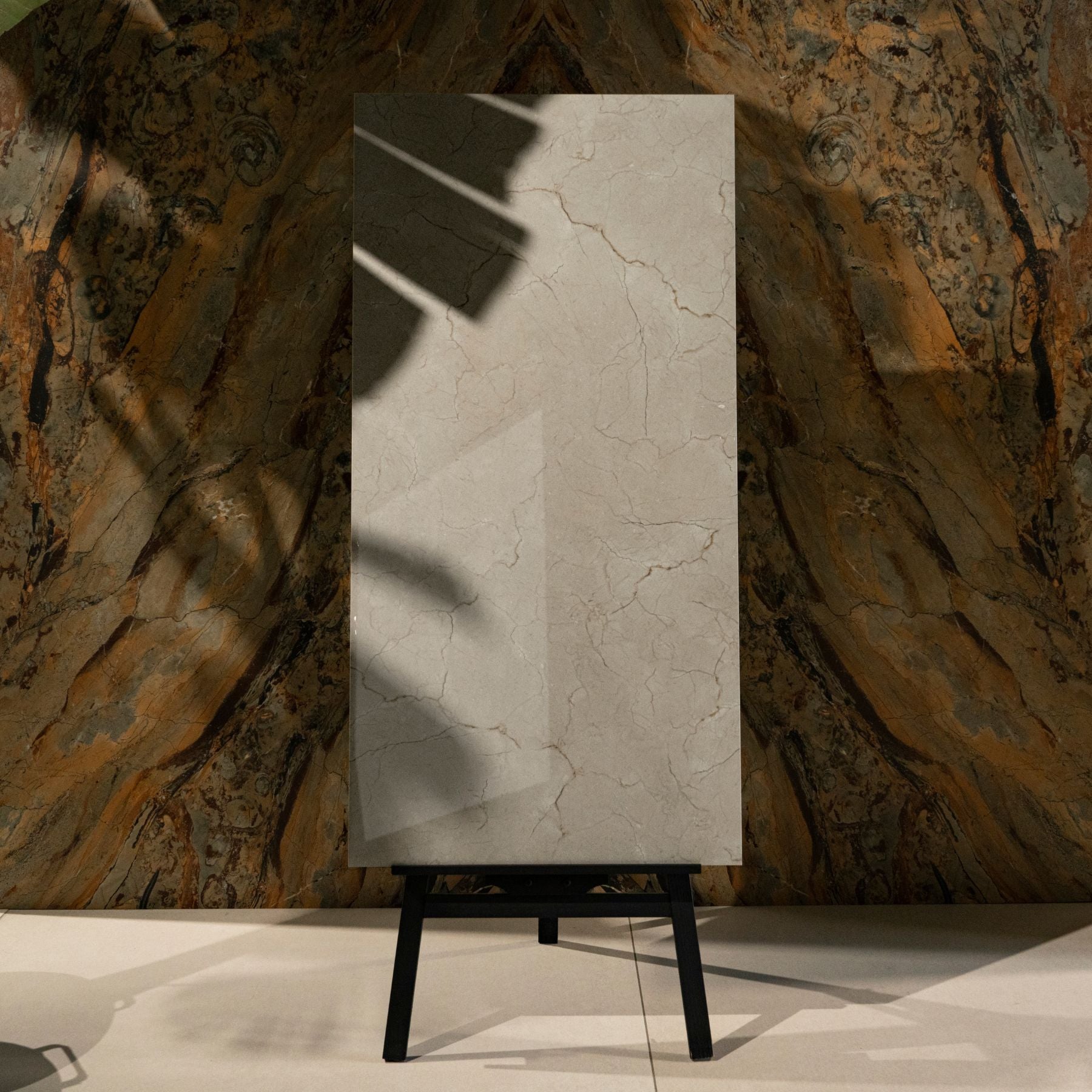 Vanilla Mist glossy marble effect porcelain tile 60x120cm with 9mm thickness features soft creamy tones and elegant shine.