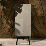 Vanilla Mist glossy marble effect porcelain tile 60x120cm with 9mm thickness features soft creamy tones and elegant shine.