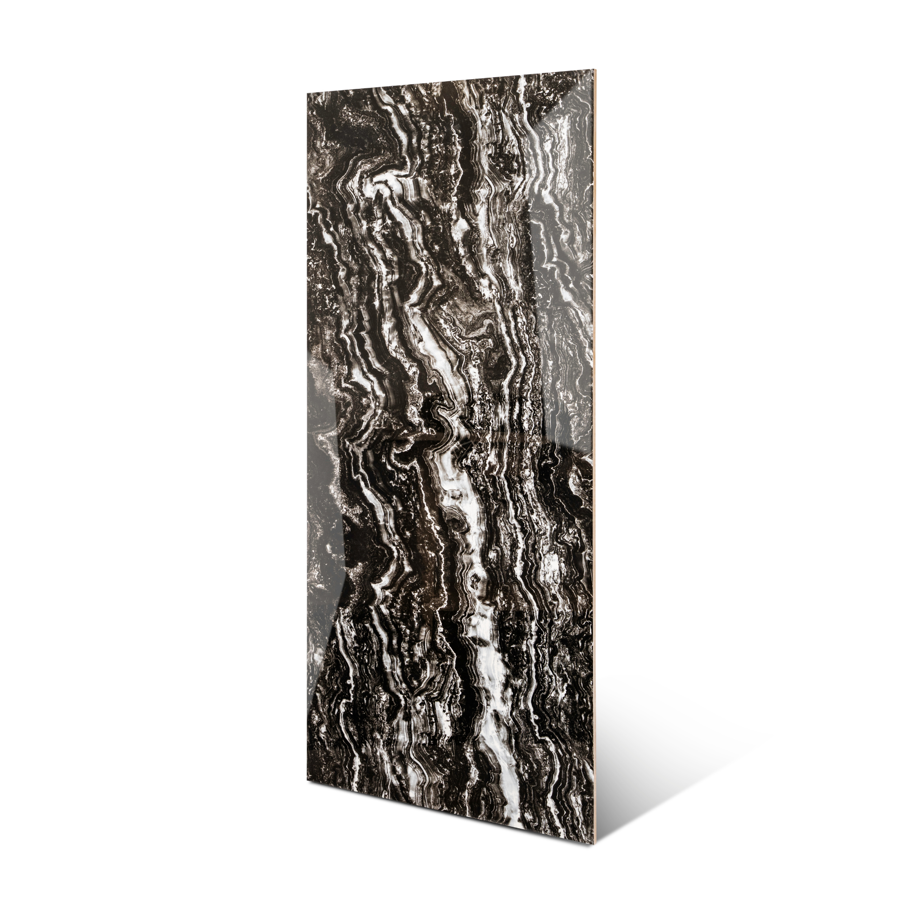 Vercel Black porcelain tile 60x120cm 9mm thickness, black marble look design, durable porcelain tile for modern luxury floors and walls.