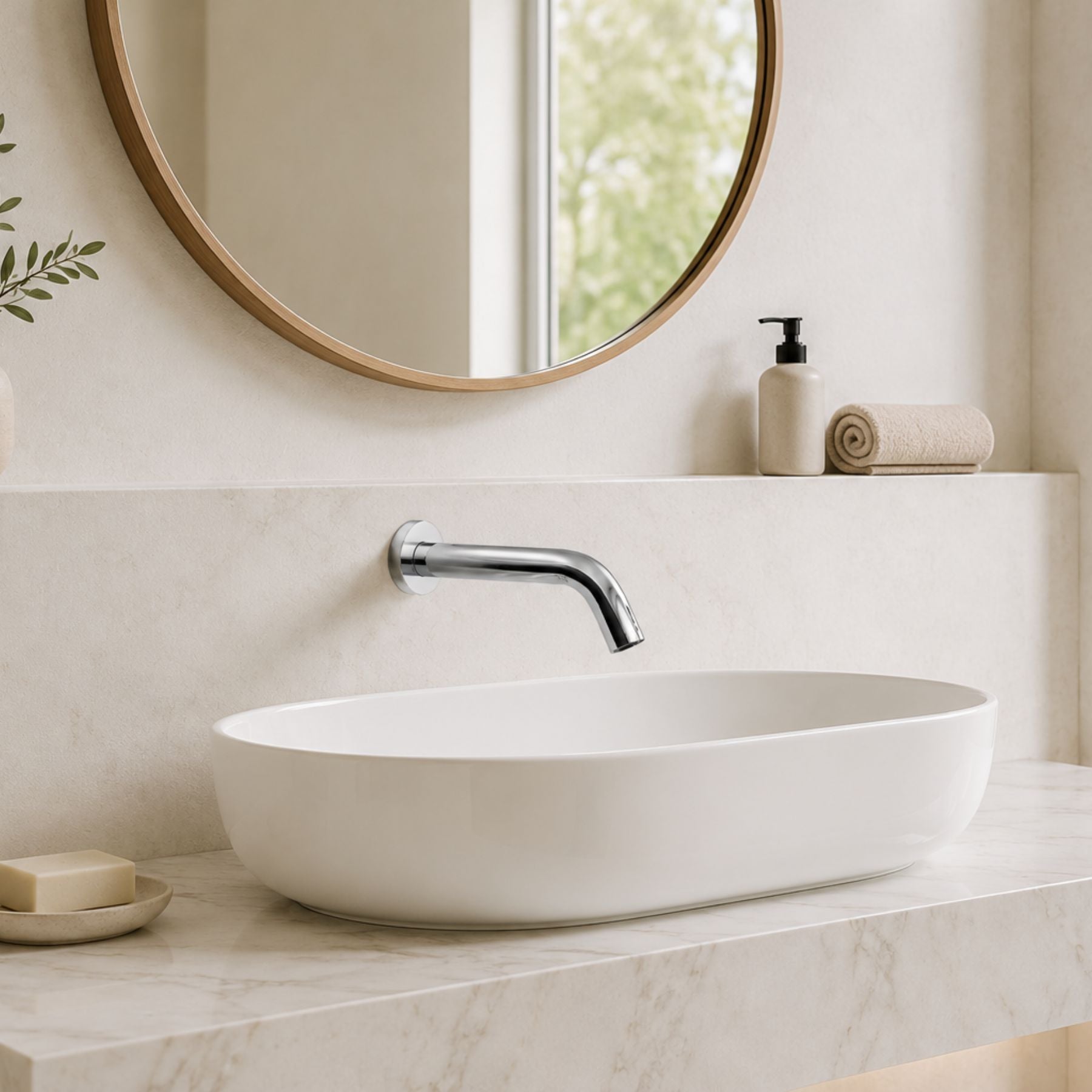 Wall-mounted sensor tap MCM 701700, D.30, made in Italy. Touchless, anti-legionella & vandal-proof. 6 finishes. 2-year warranty. Shop Mayyas Home UAE.