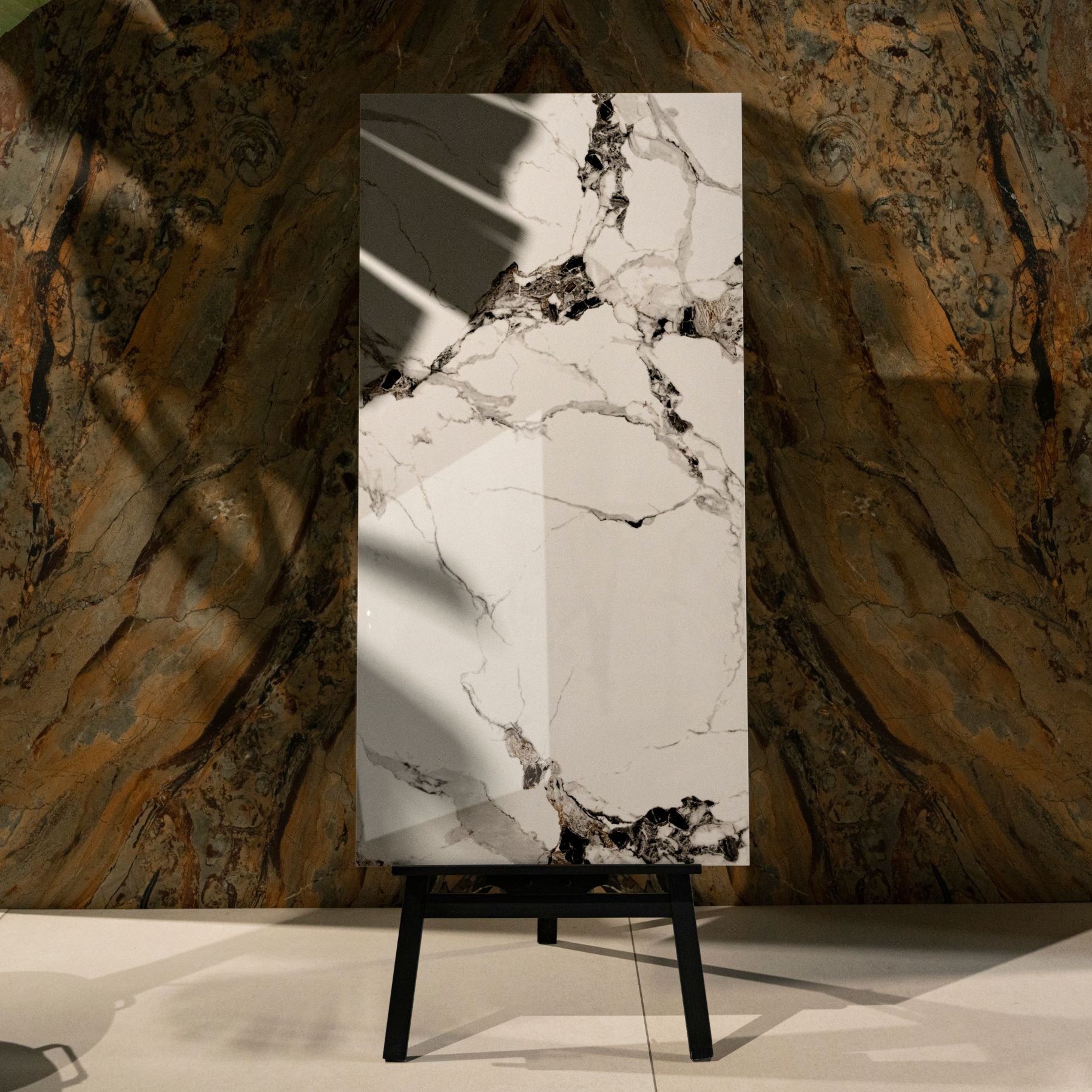 White Eclipse glossy marble effect porcelain tile 60x120cm with 9mm thickness delivers bright elegance with subtle movement.