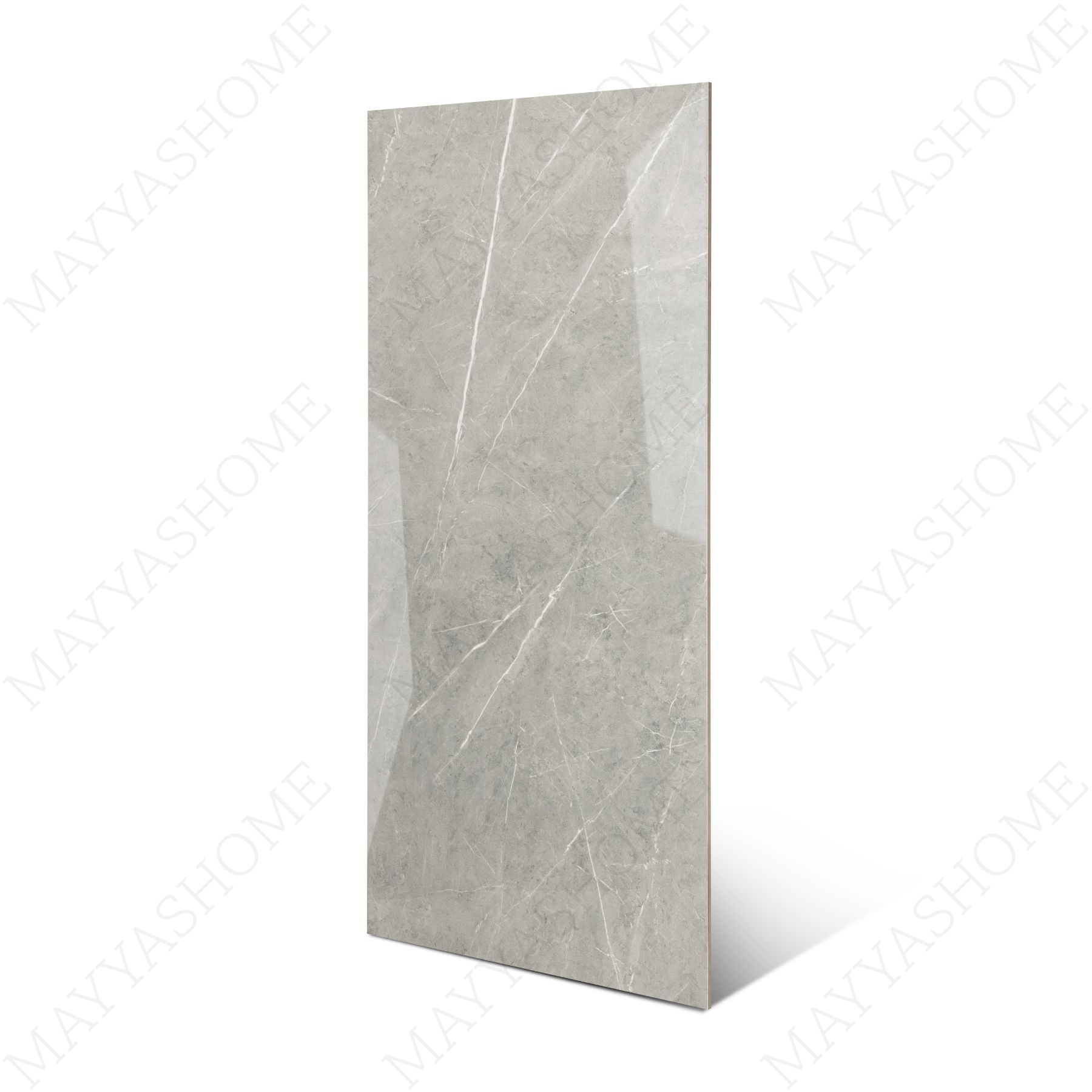 William Grey glossy marble porcelain tile 60x120cm with 9mm thickness features elegant grey tones, subtle veining and polished surface.