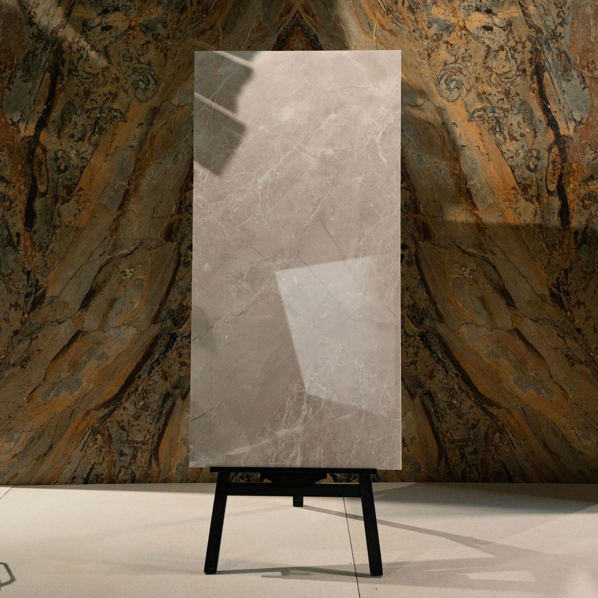 Zenith Sand glossy marble effect porcelain tile 60x120cm with 9mm thickness features warm sand tones and polished luxury finish.